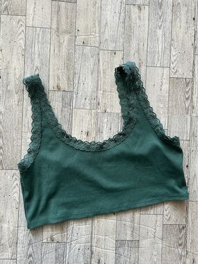 American Eagle Outfitters Ribbed Lace-Trim cropped tank size L